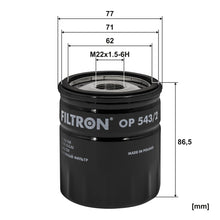 FILTRON OP 543/2 Yağ Filtresi | Eşdeğer: MANN W 7034 | FORD / VW