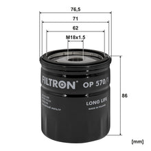 FILTRON OP 570/1 FİLTRE (YAĞ-Opel Astra G/H, Combo B, Corsa C, Meriva A, Signum, Tigra 2, 5ectra B/C, Zafira)