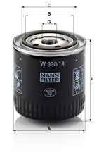 MANN-FILTER W 920/14 Yağ Filtresi | Nissan 280 ZX, ZXT, Isuzu Pick-up