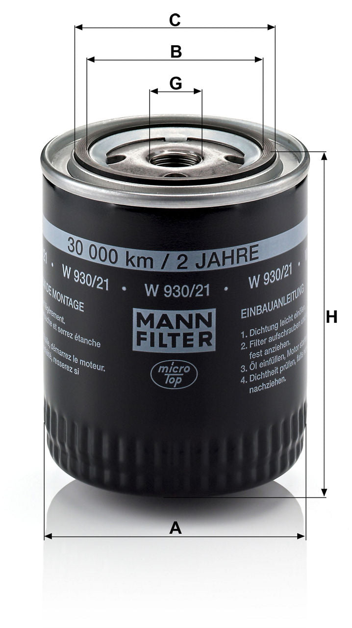 MANN-FILTER W 930/21 Yağ Filtresi | Audi A4, VW Passat B5